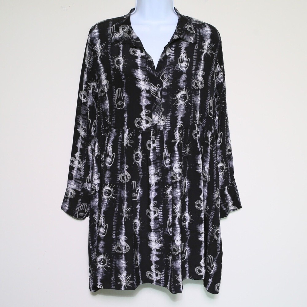 SANDRO - Black/White 100% Silk Boho Mini Dress - Women's Size 2, Medium NEW NWOT